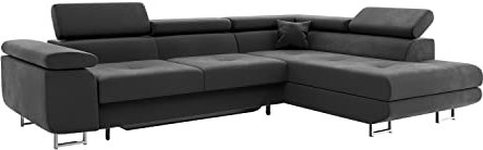 MEBLINI Schlafcouch mit Bettkasten - Ecksofa mit Schlaffunktion - Sofa mit Relaxfunktion und Kopfstützen - Couch L-Form - Eckcouch - Wohnlandschaft - Carl - 272x202x63cm Rechts - Dunkelgrau Samt