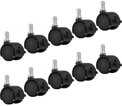 PATIKIL 1 Inch Stem Swivel Casters, 10 Pack Nylon 360 Degree Swivel Stem Wheels with Brake for Chair Desk Furniture Replacement, Black
