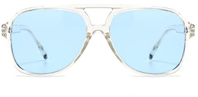 YUELUQU Polarisierte Sonnenbrille Damen & Herren - 70er Vintage Retro Pilotenbrille & Fahrradbrille (Transparent-blau)