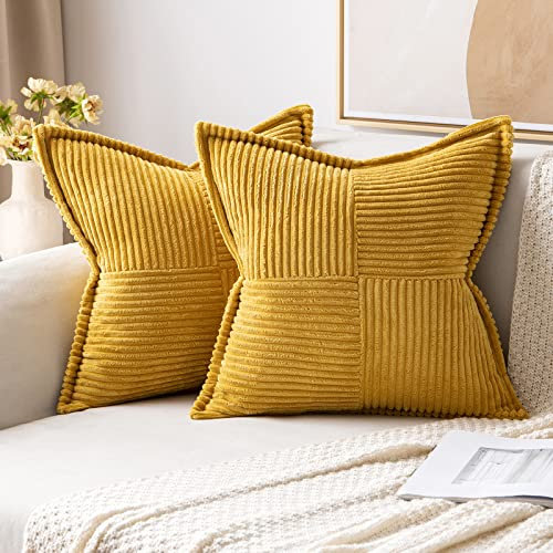 MIULEE 2er Set Kordsamt Kissenbezüge Samtkissen Weich Dekokissen Dekorativ Kissenbezug Modern Kissenhülle Sofakissen Zierkissen Couchkissen für Wohnzimmer Schlafzimmer Kurkuma 40x40 cm
