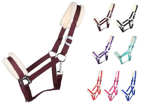 NETPROSHOP Solides Pferdehalfter gepolstert und verstellbar Gr. Mini Shetty bis Full u Kaltblut, Groesse:Pony, Farbe:Bordeaux