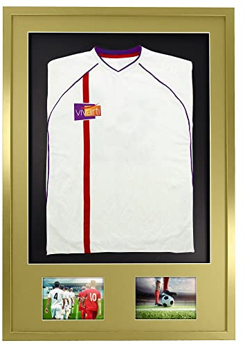 Vivarti DIY 3D Mounted + Double Aperture Sports Shirt Display Gold Frame with Colour Mounts (Adult, 61 x 91.5cm - Gold Frame Black Backing Card)