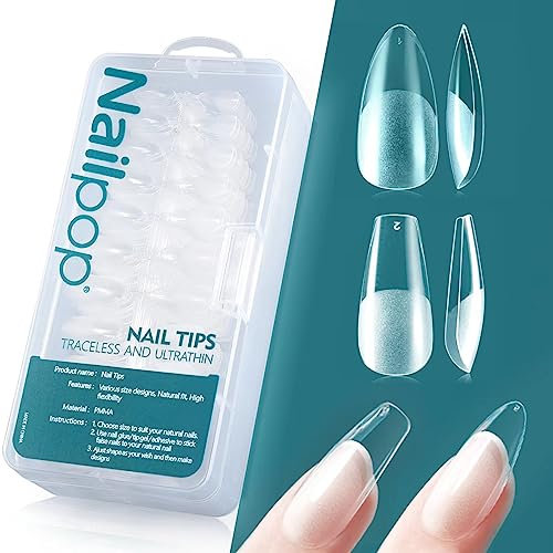 Capsule Americaine Ongle, 2 Modèles(Ballerine&Amande), Faux Ongle Pose Americaine, Acrylique Court French Manucure, Capsule Gel x Pose Americaine, 576 Pièces/Boîte, 24 Tailles, Nailpop