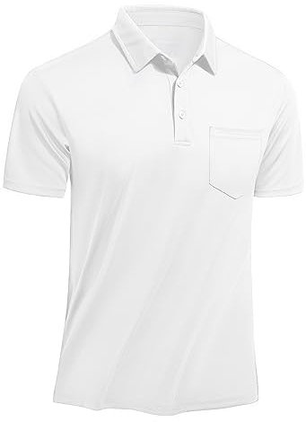 TACVASEN Herren Polo Freizeit Poloshirts Atmungsaktiv Sommershirts Leicht Tshirts Männer Polohemd mit Brusttasche, Weiß, XL