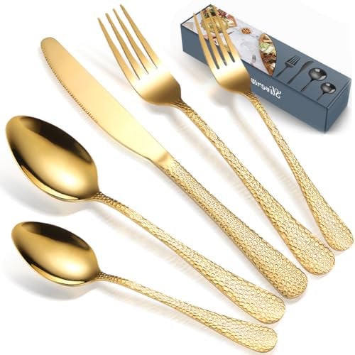 Home Safety Gold Cutlery Set, Stainless Steel Flatware Set 30 Piece, High-Grade Mirror Polishing Silverware Set Service for 6, Includes Knives, Forks, Spoons, Dishwash Safe, Shiny Gold