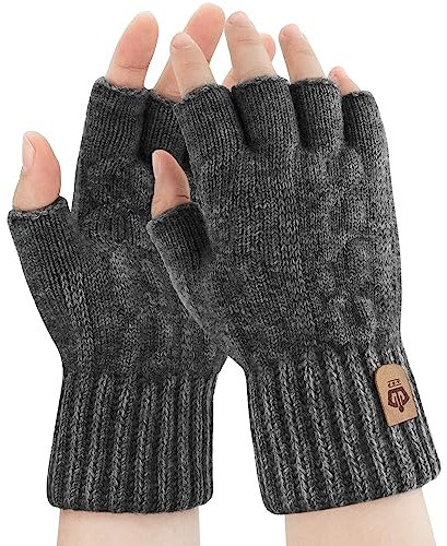 ARFNKIM Thermisch Fingerlose Handschuhe - Damen und Herren Strick Weich Flauschig Touchscreen Winterhandschuhe für Skifahren Radfahren Arbeit (Dunkelgrau)