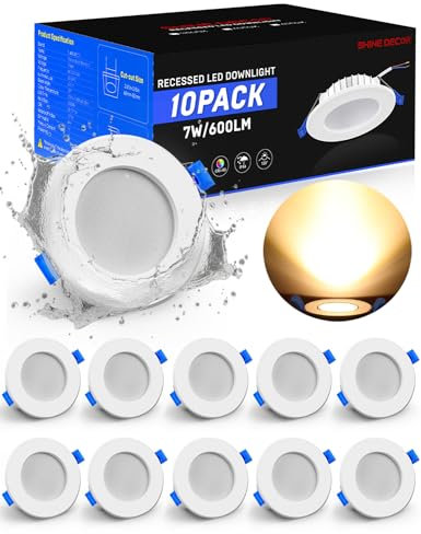 Shine Decor LED Einbaustrahler 230V, 7W Ultra Flach 26mm Spots Deckenstrahler, Warmweiß 3000K 600LM, IP44 Wasserdicht für Badezimmer Küche Wohnzimmer, Ausschnitt Øφ68-80mm, 10er Set