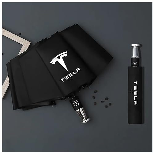 LEFEDA Winddichter doppelter Automatik-Taschenschirm, für Tesla Model Y 2021 Auto-Luxus-Regenschirm