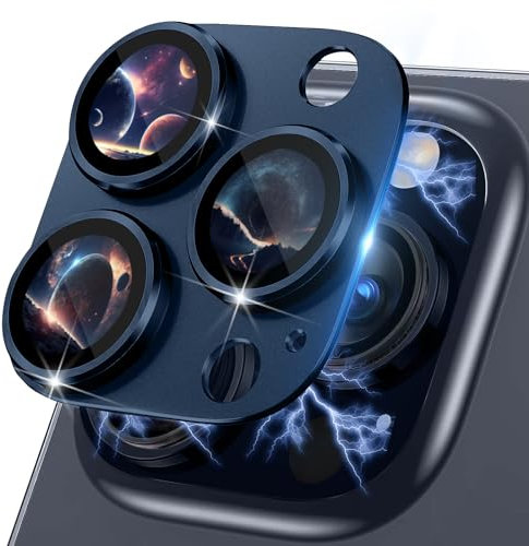 MiKoyi Pellicola Fotocamera per iPhone 15 Pro/iPhone 15 Pro Max Protezione Obiettivo della Vetro Temperato Protezione Fotocamera HD Telaio Alluminio Durezza 9H per iPhone 15 Pro/15 Pro Max Blu