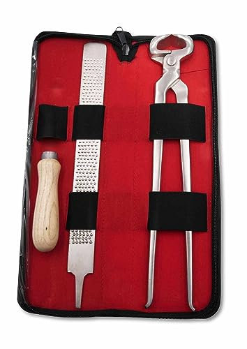 AMKA Juego de herramientas para herrajes con alicates para cortar pezuñas y funda, 3 piezas