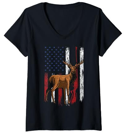 Jäger Hirsch Elch Bock jagen Elkaholic T-Shirt mit V-Ausschnitt