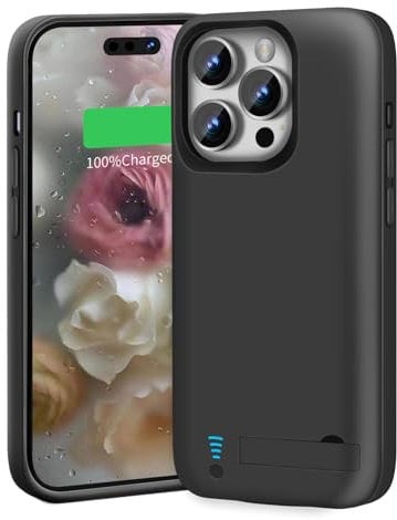 BAHOND Battery Case for iPhone 15 Pro, 5000mAh Rechargeable Extended Battery Charging/Charger Case, Add 100% Extra Juice (6.1 inch) Black