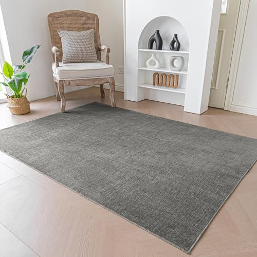 Evitany Teppich Wohnzimmer, Kurzflor Teppiche Pflegeleicht Waschbar und rutschfest Anti-Rutsch Einfarbiges Teppiche für Kinderzimmer, Küchenteppich (Dunkelgrau/80x150cm)