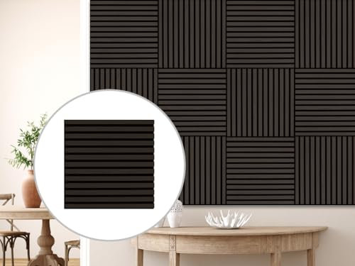 HPFloor Akustikpaneele Dekor Wandpaneele | für Flur Wohnzimmer Innenwanddekoration in Holzoptik Wandverkleidung | geölt | Quadratisch | 60 x 60 cm | 21 mm stark | 4er-Set | schwarzer Filz | Black Oak