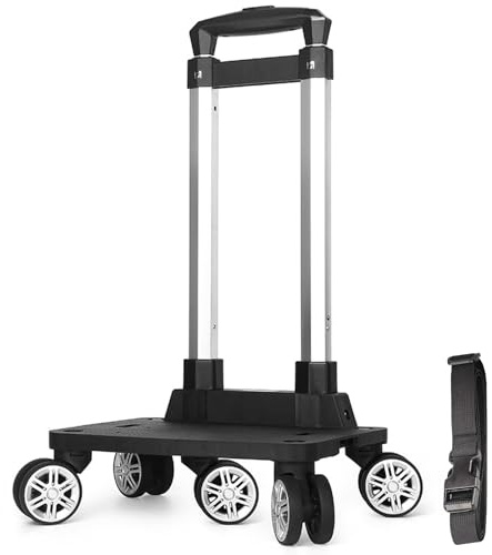 Backpack Trolley, Wheeled Folding Luggage Travel Cart Aluminum -Roller Carrier for Backpack/Schoolbag/Boxes(5 Wheels Detachable)