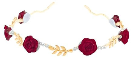 Red Rose Pearl Headband Princess Flower Crown Hair Accessories Gold Leaf with Floral Hairband Wedding Headpiece Hair Jewelry for Women Ladies Hairdress