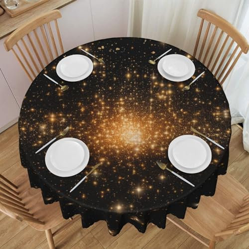 VducK Runde Tischdecke mit goldenem Funken-Druck, wasserabweisend, Esstischabdeckung, abwischbar, runde Tischdecke für Zuhause, Esszimmer, Küche, Party, Picknick, Terrasse, 152 cm