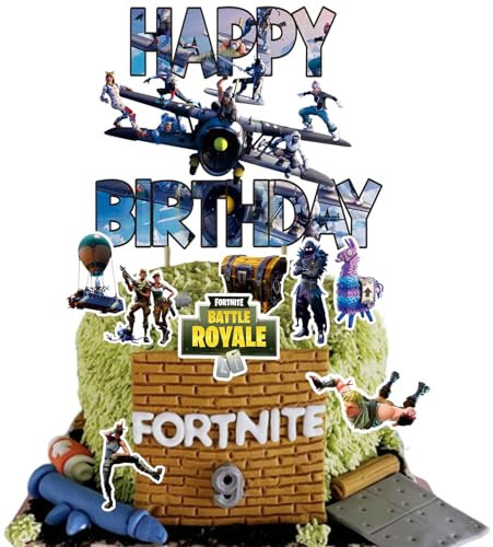 9pcs Video Game Cake Toppers Cake Decorations, 1 Large Happy Birthday Topper 8 Small for Video Game Cupcake Toppers Happy Birthday Cake Decorations for Sandbox Kids