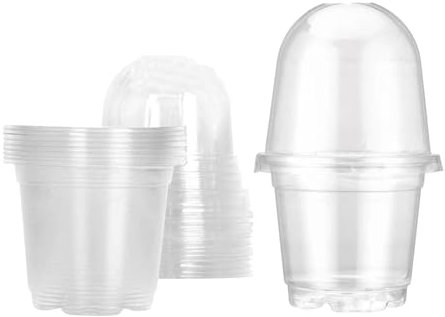 MagiDeal 10Pcs Plant Nursery Pots with Humidity Dome Starting Trays Reusable Plant Container for Mini Landscape Plants Multipurpose, Clear Pots