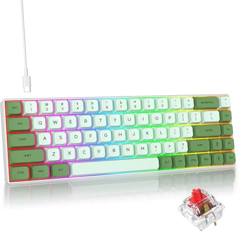 iRoboosta Gaming Keyboard 65 Percent, Compact 68 Key RGB Backlit Mechanical Keyboard, Red Switch USB Wired Keyboard, PBT Keycaps Anti-Ghosting Keyboard for Game, Office (68 Matcha/Red Switch)