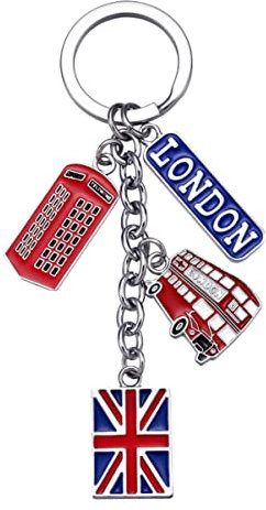 AOKWAWALIY UK London Flag Metal Keychain British Key Rings with British UK Flag, Phone Booth, Double-Decker Bus Car Keyring Bag Charms
