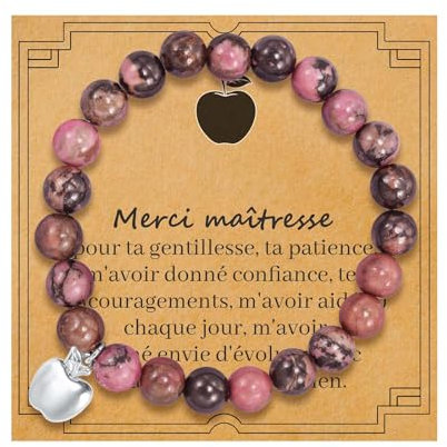 BOCHOI Cadeau Bracelet Maitresse D'école Fin D'année Scolaire Cadeaux Merci Maîtresse Remerciement Cadeau Femme Pierre Bracelets Idee Original Noel Bijoux Cadeau pour Maitresse d ecole Fin d annee