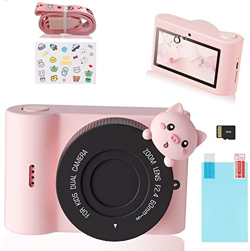 Cámara Infantil, 48MP 1080P cámara instantánea niños con Pantalla táctil de 2,4 Pulgadas, los niños de la cámara Digital con Tarjeta de 32 GB TF, Doble cámara, Rose