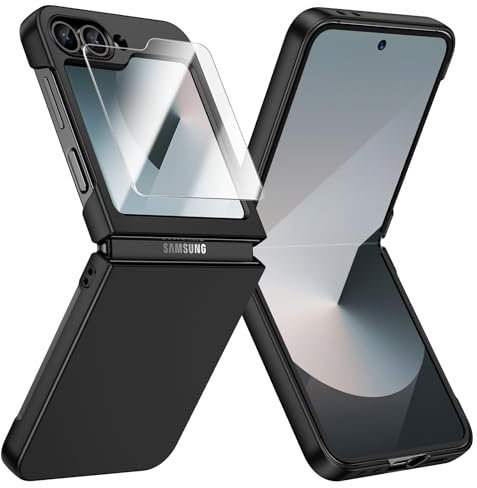 Doeshine for Samsung Galaxy Z Flip 7 FE/Z Flip 6 Case Ultra Slim, Full Body Cover with Built-in Screen Protector, Thin Slim Phone Case, Lightweight Skin-Friendly, Hard PC Protective Cover (Black)