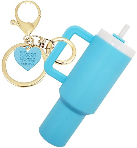 Rykitop Mini Tumbler Keychain for Stanley Cup Accessories,Cute Mini Cup Heart Charm for School Bag Backpack Lip Balm Girl Women, Blue, Large