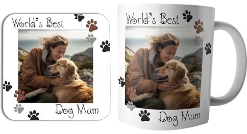 AK Giftshop Dog Mum Personalised Pets Photo Mug and Coaster Set, 10oz, Ceramic