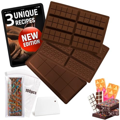 Gyipe Schokoladenform Silikon, 3 Stück Dubai Schokolade Form Mit 1 Schaber und 100 Plastikbeutel, Antihaftbeschichtung Silikonform Schokolade Tief Auch Für Praline Süßigkeiten