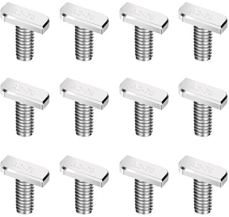 Lot de 12 vis à tête marteau - M8 x 20 mm - En acier inoxydable A2-70 photovoltaïque - Avec écrou à bride - Pour modules PV, profilé en aluminium photovoltaïque, serre, rail de montage solaire