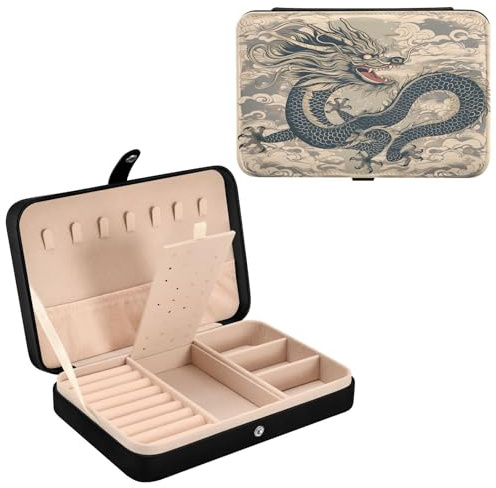 Mnsruu Boîte à bijoux en cuir motif dragon chinois pour collier, bague, boucles d'oreilles, organisateur de bijoux de voyage pour femme