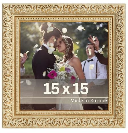 VictoR Vintage Bilderrahmen „Rubens“ in 15x15 cm Gold Grün - Leiste: 30x20mm - Echtglas - Fotorahmen Barock - Antik - Bilderrahmen 15x15 Gold - Quadratisch