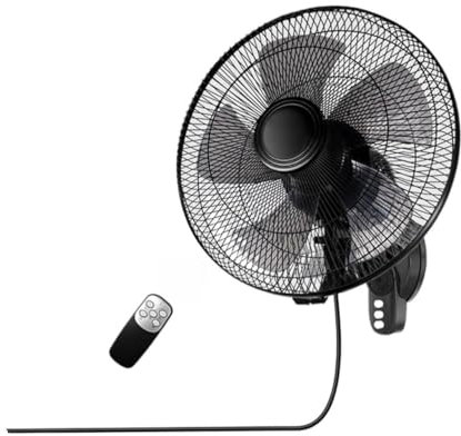 Ventilador de pared, ventilador de pared de 16 pulgadas for oficinas, ventilador de pared de refrigeración de metal de 60 W con 5 aspas, ventilador de oscilación for el hogar con modo de 3 velocidades