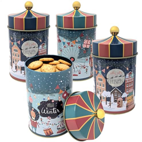 com-four® 4x Keksdose - Blechdose für Weihnachtskekse - weihnachtliche Vorratsdose mit Deckel - Aufbewahrungsbox für Cookies, Süßigkeiten und Geschenke [Auswahl variiert] (4 Stück - rot/blau/grün)