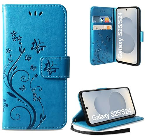 AROYI Lederhülle Kompatibel mit Samsung Galaxy S25 /S24 5G Hülle, Flip Wallet Handyhülle PU Leder Case Kartensteckplätzen Kompatibel mit Samsung Galaxy S25 /S24 5G Blau