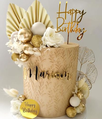 JeVenis Gold Champagne Cake Decoration Gold Balls Cake Decoration Gold Palm Leaves Cake Topper Bohemian White Gold Ball for Wedding Birthday Birthday Anniversary