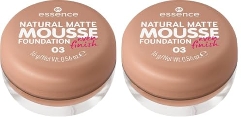 essence Fond de teint naturel mat, n° 03, nude, matifiant, couvrant, résultat express, mat, végétalien, sans huile, sans parfum, sans alcool, 2 paquet (15 g)