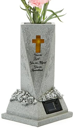Friedhofsvase, Grab-Blumenvase Mit Solarlicht, LED-Solar-Friedhofsvase, Dekorative Statue -Vase Mit Solarlampe Für Friedhof, Garten, Rasen, Innenhof