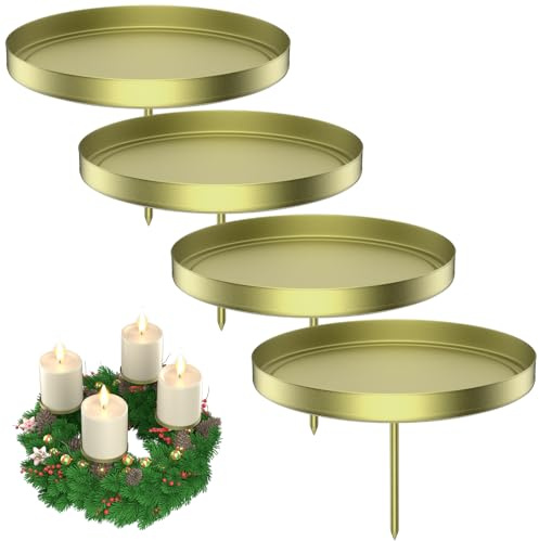 LanpoVista Kerzenhalter Adventskranz für Stumpenkerzen (Gold, 8cm) | Kerzenhalter Stumpenkerzen 4 Stück, Adventskerzenhalter ohne Dorn, Kerzenhalter zum Stecken