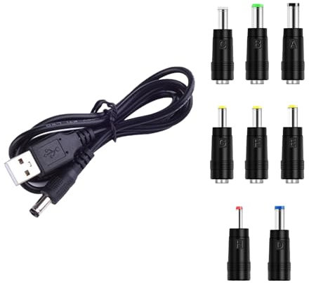 Leloco USB auf DC Stecker Kabel, 8 in 1 USB A auf Hohlstecker Adapter 5,5 x 2,1mm Universal Ladekabel Netzkabel Stromkabel Adapterkabel für Router, Rasierapparat, TV Box usw