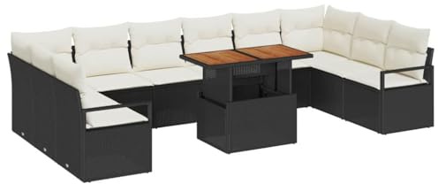 vidaXL Garten-Sofa-Set 11 Teile mit Kissen in Schwarz und Creme aus PE-Rattan – stylische Möbel für Balkon und Terrasse, Sitzgruppe und Lounge-Arrangement.