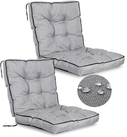 GARDEN KING ROYAL REST 2er-Set Gartenstuhlkissen mit Lehne 50 x 50 x 50 cm Gesteppte Polsterauflagen für Stühle Mit Bindebändern Wasserfest