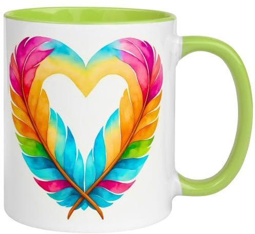 Tasse Liebe Romantisch | Herz aus bunten Federn | Ich liebe Dich Geschenk | Partner Partnerin Freund Freundin Ehefrau Ehemann Hochzeitstag Valentinstag Jahrestag