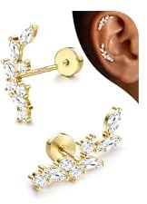 Adramata Ohrstecker Silber 925 Helix Piercings Hypoallergene Ohrringe Damen | Knorpel Ohrring Damen,Flatback Ohrringe Silber 925,Hypoallergen Tragus Helix Piercings,Vergoldet Ohrring Stecker