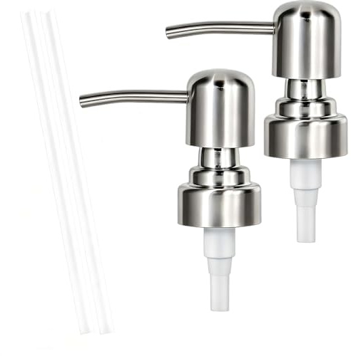 2PCS 304 Stainless Steel Soap Dispenser Pump Head – Replacement Soap Pump for Kitchen & Bathroom, Reusable Hand Soap Pump, Stainless Steel Soap Dispenser Pump for Shampoo, Lotion, and Dish Soap Bottle