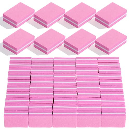 Buffer per unghie (confezione da 500), lima per unghie acriliche e unghie naturali, grana 100/180, piccoli blocchi buffer per lucidatura professionale per manicure professionale, colore rosa