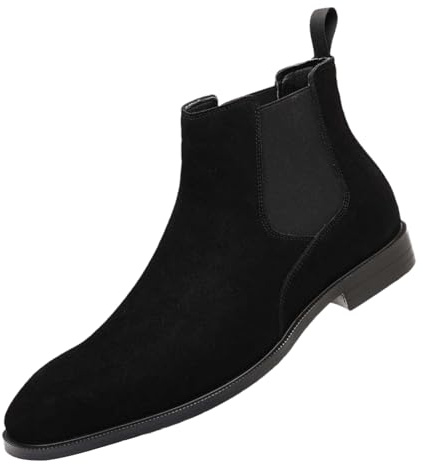 ANUFER Uomo Vacchetta Pelle in Camoscio Scarpe Chelsea Punta Quadrata Slip On Vestito Stivaletti alla Caviglia