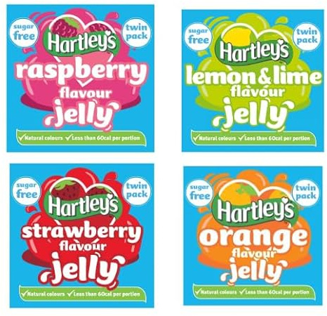 Hartley's Sugar Free Jelly Twin Pack, Raspberry, Lemon & Lime, Strawberry and Orange Flavours, Natural Colours